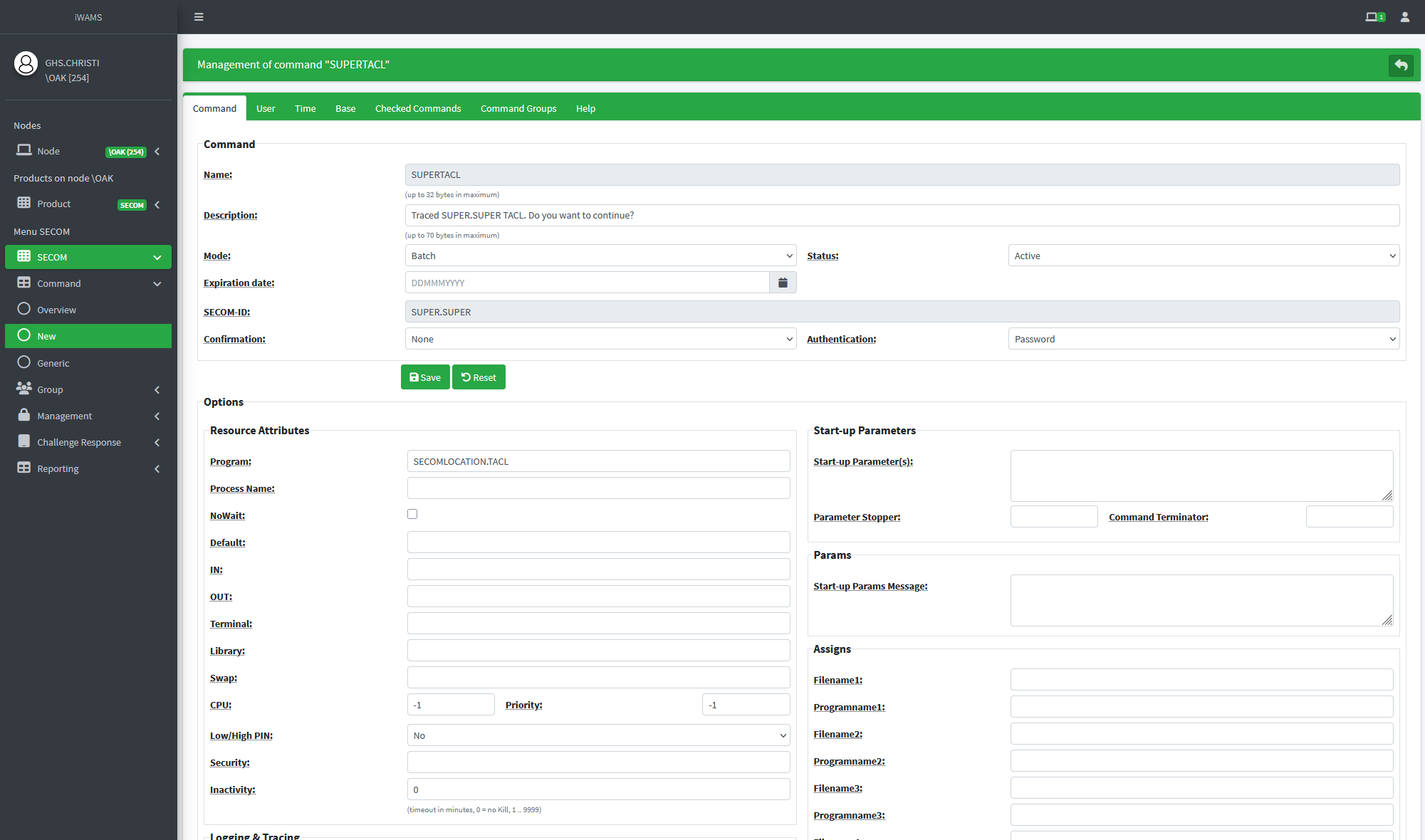 SECOM command management in the iWAMS web console